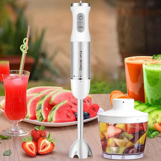 Upgraded 1100W 5-in-1 Immersion Hand Blender – 30 Speed Settings, Up to 15,500 RPM, Handheld with Milk Frother & Food Processor, White