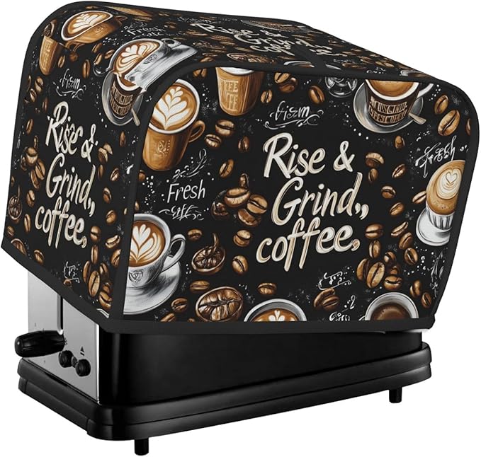 Coffee Theme Toaster Cover 2 Slice, Cute Country Bread Machine Cover, Washable Toaster Kitchen Small Appliance Cover Stain Resistant,with Top Handle