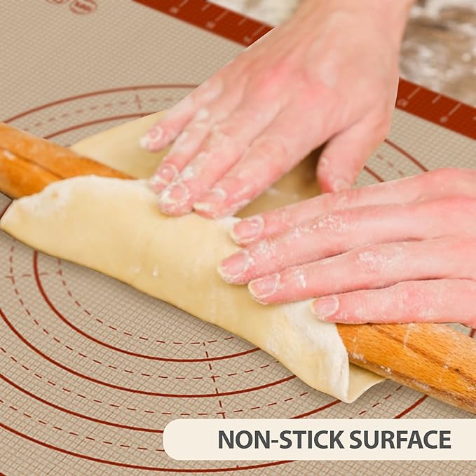 Silicone Baking Mat, 24" x 16" Baking Mat, Pastry Rolling Sourdough Baking Mat Supplies for Making Pizza, Pie, Cookies, Bread