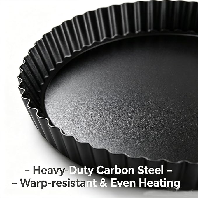 9 Inch Tart Pan with Removable Bottom, Quiche Pan Carbon Steel Heavy Duty Nonstick Pie Pan- Fluted Edges Loose Bottom, Extra Hgh 1.2-Inch Depth for Baking Fruit Tarts, Pies