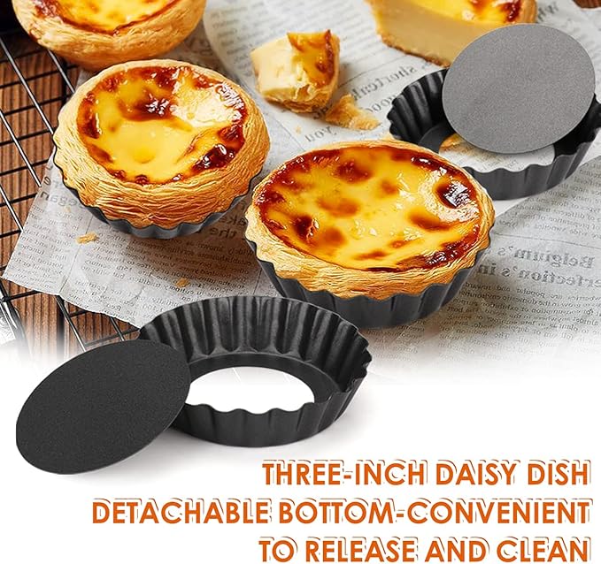 6 pcs Egg Tart Molds, 3" Mini Tart Pans Removable Bottom, Cupcake Cake Muffin Mold Tin Pan Baking Tool, Reusable Quiche Bakeware Carbon Steel for Pies, Quiche Bakeware, Cheese Cakes, Desserts