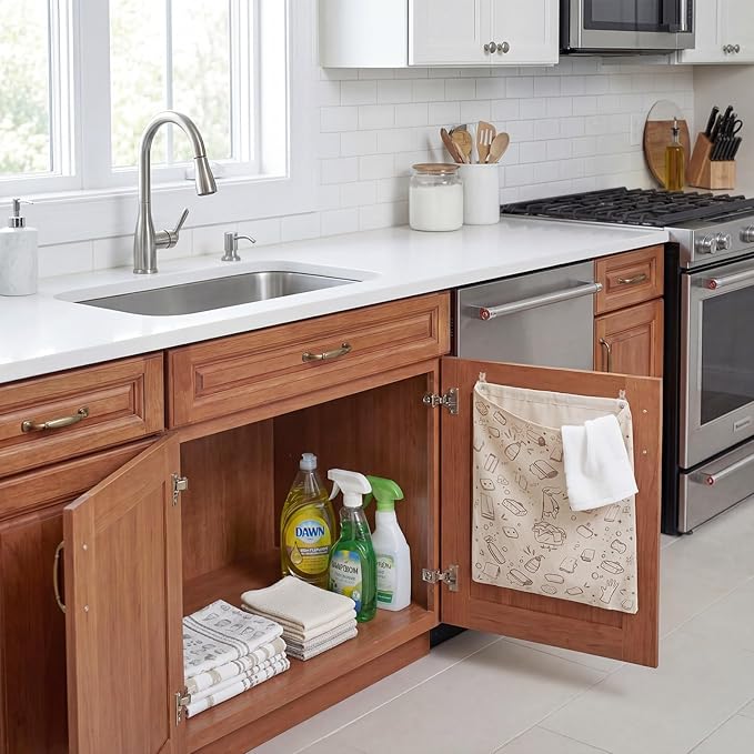 Reusable Dirty Rag Storage Bag, Linen Dish Towel Bag with Plastic Liner for Under Sink Cabinet Door Organizer