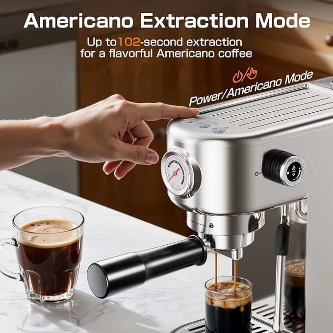 atatix Espresso Machine, 20 Bar Compact Espresso Coffee Machine with Milk Frother, Stainless Steel Coffee Maker with 44oz Removable Water Tank & Fast Heat System for Cappuccino, Latte