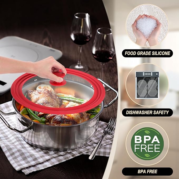 Universal Lids for Pots, Pans and Skillets, Replacement Pan Lid with Tempered Glass and Heat-Resistant Silicone Edge, Fits 11", 12",12.5" Cookware, Durable Frying Pan Cover