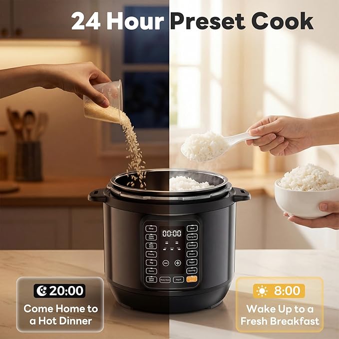 Sweetcrispy 16-in-1 Electric Pressure Cooker 6QT, 12-Preset Multi Cookers with Ceramic Pot, Slow Cook Rice Steamer Sauté Soup Yogurt Maker and More, Recipe Book
