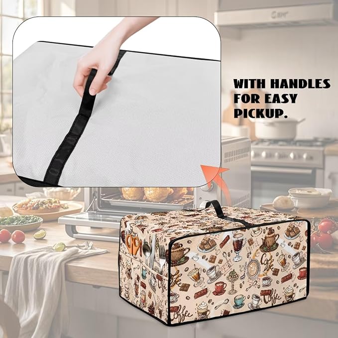 Toaster Oven Dust Cover Small Kitchen Appliance Cover for Countertop Convection Ovens,Small Appliances, L, 18.5 x 22.5 x 13 inches, Coffee Chocolate Print Beige