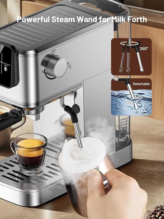 KEENSTAR Espresso Machine 20 Bar Coffe Maker with Rapid Cold Brew, Compact Espresso Maker for Hot and Cold Cappuccino, Latte, Stainless Steel Coffee Machines with 1200ml Removable Water Tank