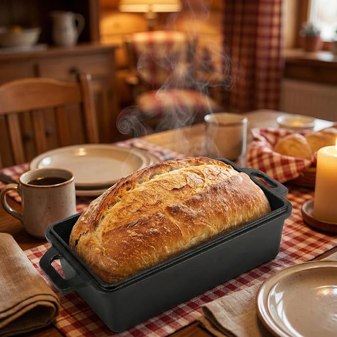 Northriver Casting 9×5 Inch Cast Iron Loaf Pan with Lid | Bread Baking Pan | Even Heat Distribution for Homemade Bread, Cake, and Meatloaf | 2 Piece Set