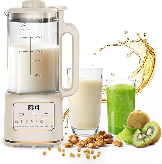 10 in 1 Nut Milk Maker Machine, 55oz Automatic Soy Milk Maker Blender, Homemade Soy Milk, Almond Milk, Oat Milk,Juice, Plant Based and Non Dairy Beverages (white)