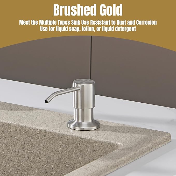 Built in Soap Dispenser for Kitchen Sink Countertop, Brushed Nickel Stainless Steel Soap Dispenser Pump Head Refill from the Top with 11 Ounce Transparent Soap Bottle