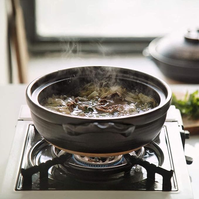 Round Casserole Dish Heat-Resistant Ceramic Casserole With Lid Soup Pot With Soup Pot Oil-Free Saucepan Japanese Donabe Hot Pot With Brushstroke Saucepan With Slow Stew W,A-1.7L