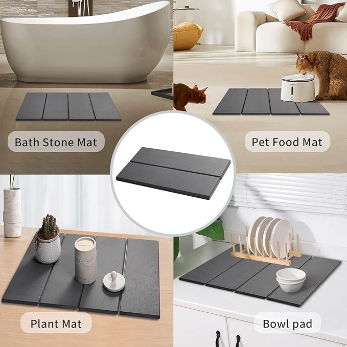 Stone Dish Drying Mat, Large Absorbent Diatomaceous Earth Drying Mat for Kitchen Counter, Foldable Fast Drying Non-Slip Bath Mat, Protects Countertops from Water & Stains (Grey)