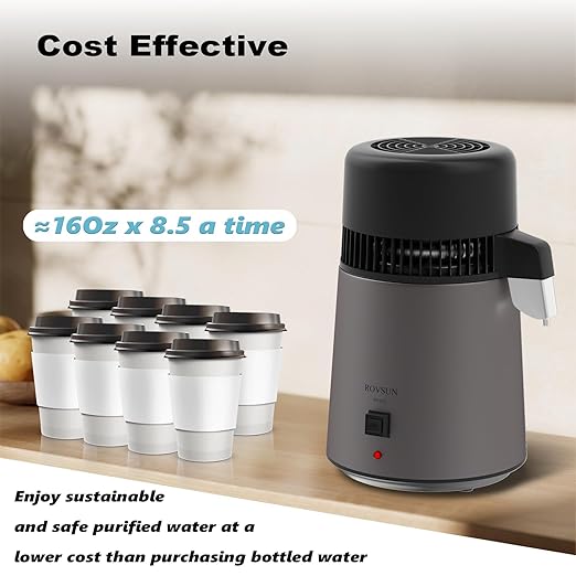 Bonnlo High Efficiency 1.1 Gallon Water Distiller, BPA-Free Container & 304 Stainless Steel Interior, Countertop Distilled Water Machine w/Overheat Protection & Flame Retardant for Home, CPAP, Gray