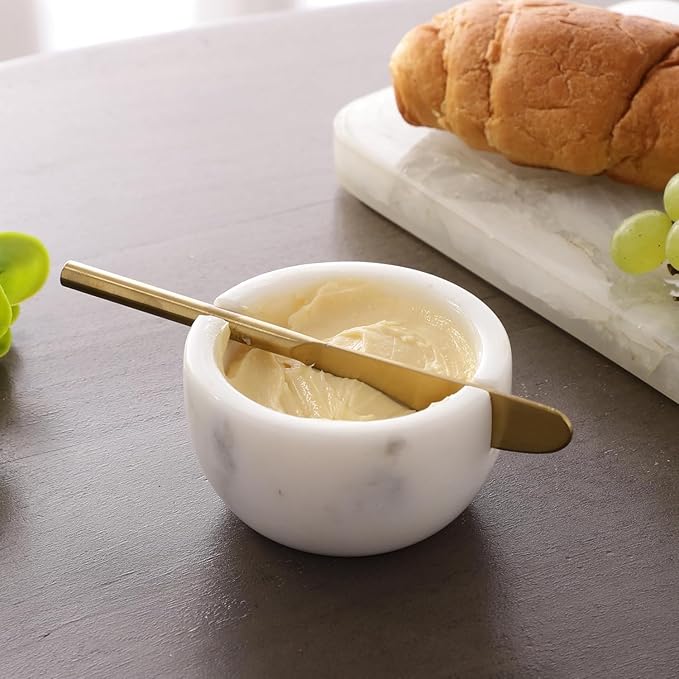 NikkisPride Marble Butter Keeper – White Marble Butter Crock – Elegant Countertop French-style Butter Dish for Spreadable Butter, Kitchen Accessory