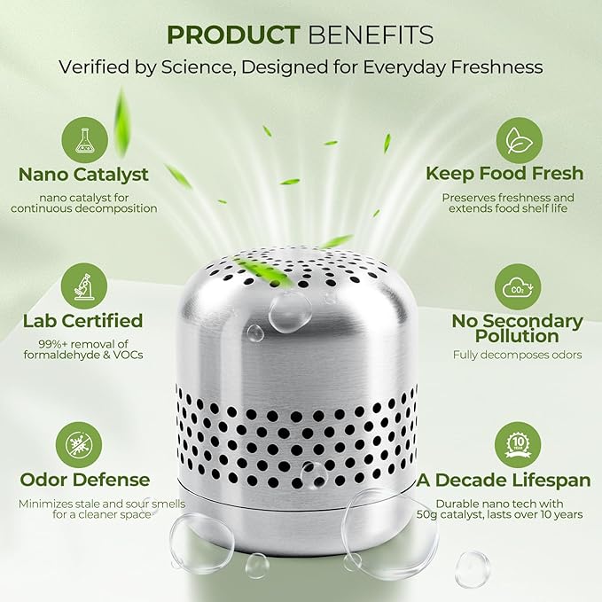 Fridge Deodorizer Lasts 10 Years, long-lasting Refrigerator Deodorizer Odor Eliminator - More Effective Than Baking Soda & Charcoal Bags, For Car, Closet - Nano Catalyst Technology (1 Pack)