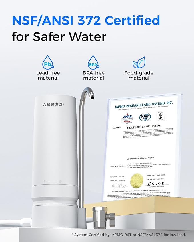 Waterdrop CTF-05 Water Filter for Sink Faucet, Countertop Water Filter System and Filter Life Reminder, Reduces Heavy Metals, Bad Odor, and 99% Chlorine, 8000 Gallons, 2 Filters