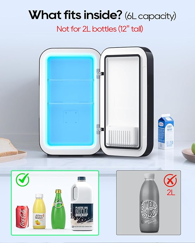 BEICHEN Mini Fridge,6 Liter / 8 Can Small Fridge for Bedroom, Car, Office & Dorm, 110V AC/DC Portable Thermoelectric Cooler & Warmer for Skincare, Food, Drinks,Black