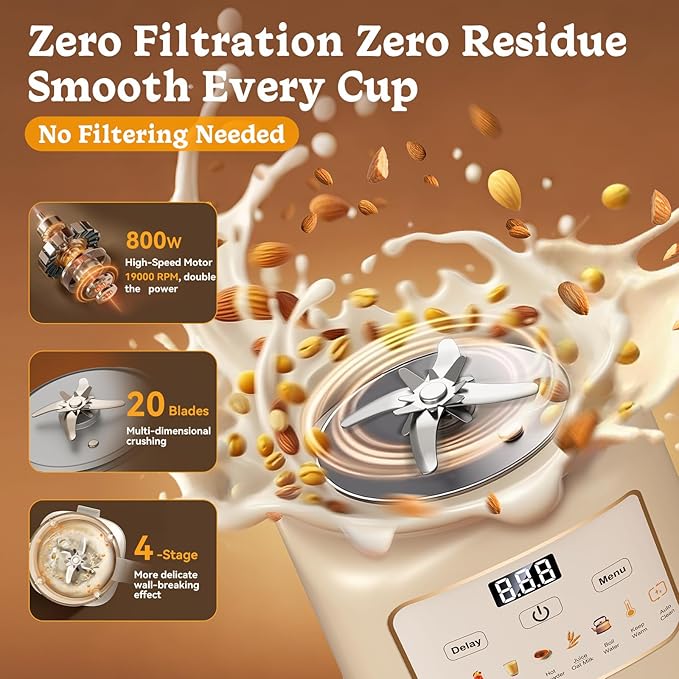 10 in 1 Nut Milk Maker Machine, 55oz Automatic Soy Milk Maker Blender, Homemade Soy Milk, Almond Milk, Oat Milk,Juice, Plant Based and Non Dairy Beverages (white)