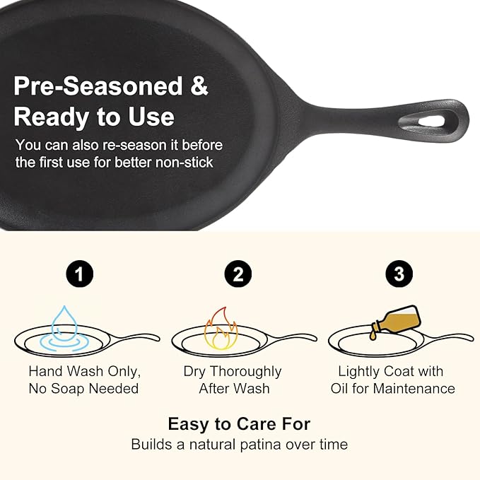 2 Sets Cast Iron Fajita Skillet Set Sizzling Plate with Wooden Base & Anti Scald Protection Hot Handle Cover, Cast Iron Skillets Set for Home Barbecue Kitchen Party Restaurant Catering Service