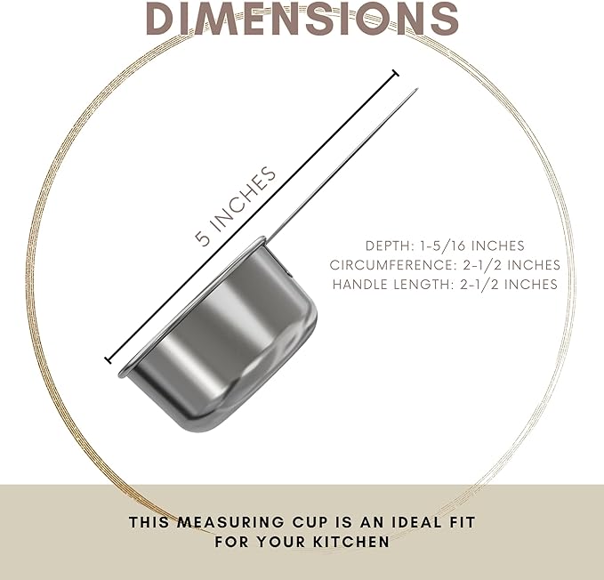 1/3 Cup Stainless Steel Measuring Cup | Sturdy Metal 80 ml | 80 cc | 3 oz | Single Cup for Wet and Dry Ingredients | Great for use as 1/3 Cup Dog Food Scoop - 4 PK