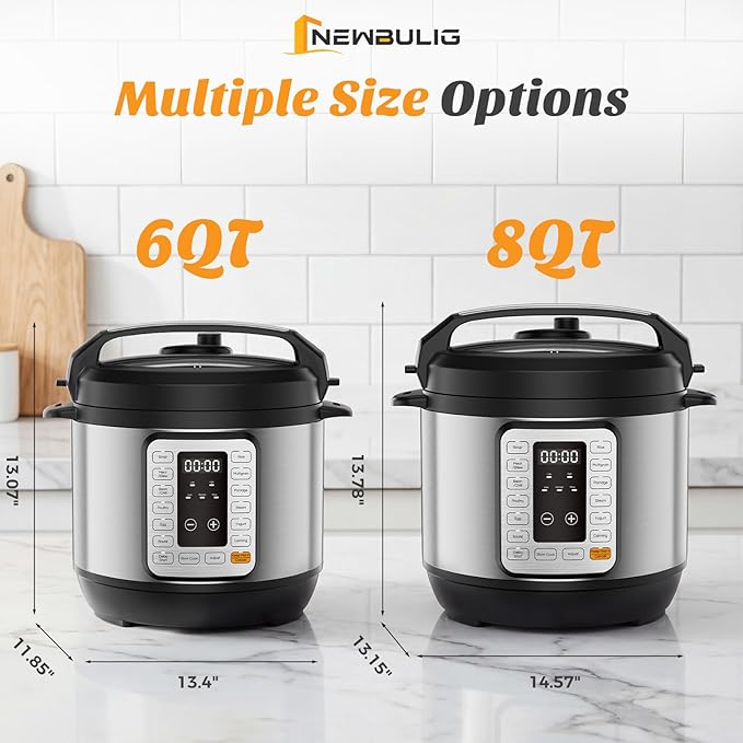 NEWBULIG 16-in-1 Electric Pressure Cooker, 8QT Multi Cooker with 12 Presets, Slow Cook Rice Steamer Sauté Soup Meat Stew Canning Yogurt Maker, Ceramic Inner Pot & Recipe Book Included，Silver