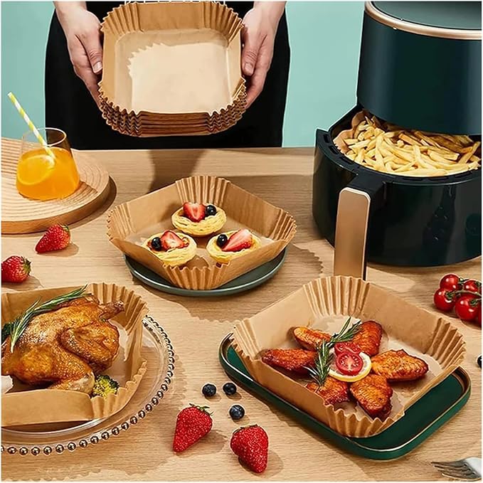 Large Air Fryer Disposable Paper Liners Nonstick 23cm Oven Airfryer Parchment Baking Paper ，Compatible For Ninja，Compatible For COSORI ，Grill Cooking Basket(16cm round,100 Pcs)
