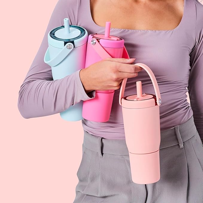 BrüMate Resa 25oz 100% Leakproof Travel Tumbler w/Handle & Straw | Flexible SoftSip Straw | Silicone Sleeve for Durability | Stainless Steel | Cup Holder & Travel Friendly Water Bottle (Glacier)