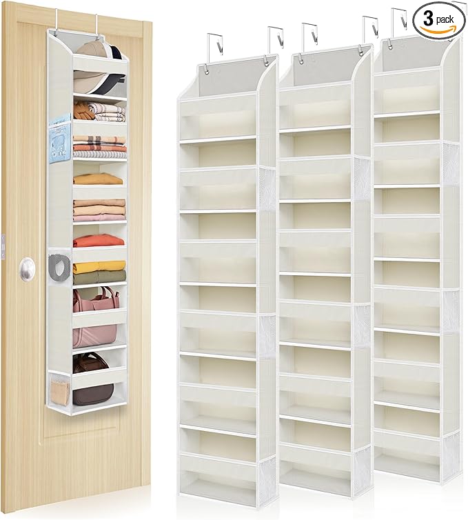 3-Pack Small Over the Door Hanging Organizer, 6 Clear Pockets and 6 Mesh Pockets, 11.8” Wide for Narrow Cabinet Doors, French Doors in the Bathroom, Closet, RV