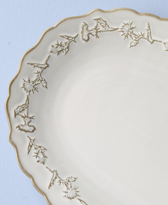 Lenox Home And Kitchen, Homespun Hors D'Oeuvres Tray, Stoneware Material, Serving Tray, Dishwasher And Microwave Safe, Snacks Fruit, Serving, Thistle Design (White, 1 Piece, 13.7 Inch L X 8.89 Inch W)
