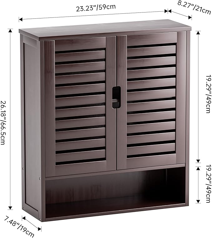 SMIBUY Bathroom Cabinet Wall Mounted, Bamboo Over-The-Toilet Storage Organizer, Space Saver Medicine Cabinet with 2 Door and Adjustable Shelves (Dark Brown)