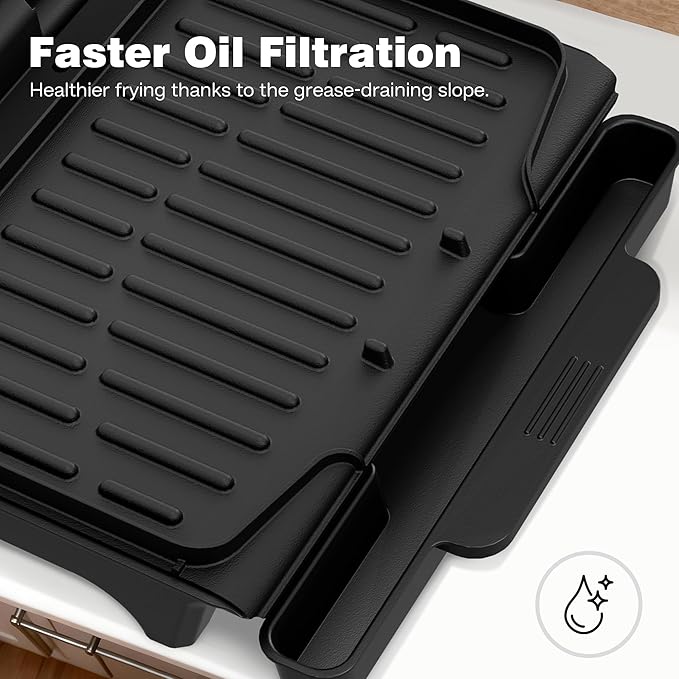 KEINVE 2-Serving Electric Grill and Panini Press, Tilted Grilling Surface for Rapid Oil Drainage, Non-Stick Coating Easy to Clean