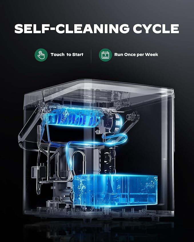 Silonn Countertop Ice Maker, Self-Cleaning Ice Maker with LED Touch Control, 2 Bullet Ice Sizes for Home, Kitchen, 9 Cubes in 6 Mins, 2.5L Ice Basket