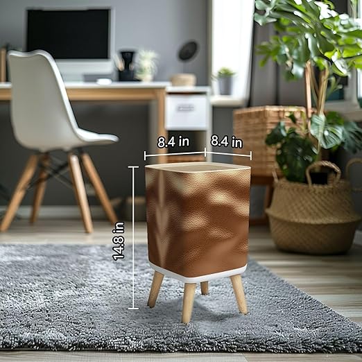 Small Trash Can with Lid Shiny goldden Brown foil Texture Glass for Prints Wastebasket with Press Cover Dog Proof Garbage Can Waste Bin for Kitchen Bathroom Nursery 2.6 Gallon