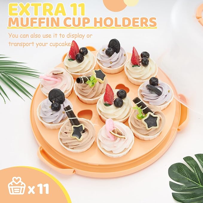 Ohuhu Cake Stand with Lid, Cake Carrier BPA-Free Cake Containers for 10 inch Cake with 2 Handles Cupcake Carrier - Plastic Cover Two Sided Base for Transport Pies Nuts Fruit Perfect Gifts