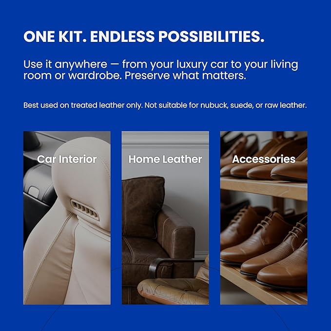 Leather Cleaner & Ceramic Coating Spray Kit: Long-Lasting Leather Protector for Tesla Vegan Leather, Car Seats, Furniture and Shoes – Universal Nano Ceramic Shield to Repel Dirt and Liquids