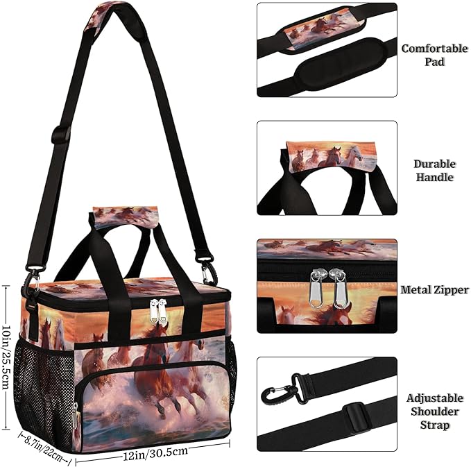 Pardick Lunch Box for Women Men Sea Horse Insulated Lunch Bag Leakproof Large Lunchbox for Adults with Adjustable Shoulder Strap, Cooler Tote Bag for Work, Picnic, Beach