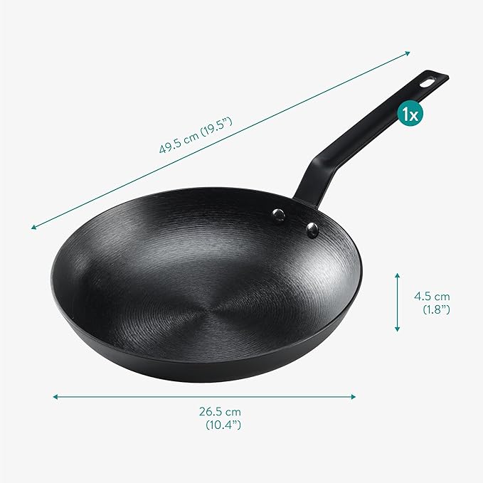 Navaris Nitrided Cast Iron Skillet - 10"(25cm) Lightweight & Smooth Frying Pan - Dishwasher Safe - No Re-Season Needed, for Oven, Stovetop, Grill & Campfire, Induction Ready