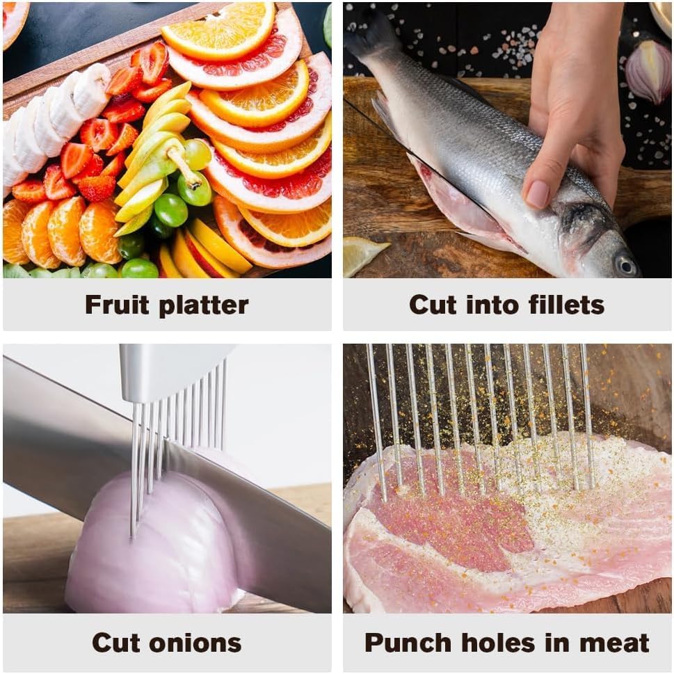 Onion Slice Holder, 2025 Upgraded Stainless Steel Onion Holder for Slicing Lemon Slicer Vegetable Cutter, Kitchen Chopper Slicing Assistant Tool for Meat, Onion, Potato, Tomato (1, B)