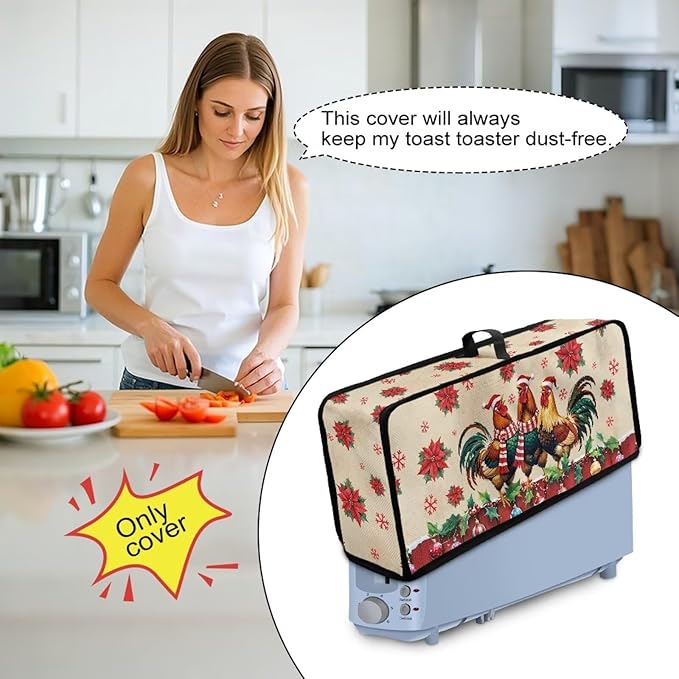 Christmas Toaster Cover 2 Slice Chicken Pattern Cover for 2 Slice Slim Toaster Water-Resistant Dust Covers for Kitchen Appliances, Machine Washable
