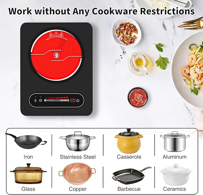 VBGK Single Burner Electric Cooktop,110V 1800W Electric Stove Top with LED Touch Control,10 Power Levels, 4 hTimer, Safety Lock,single burner cooktop Overheat protection