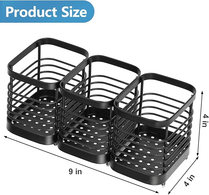 Utensil Holder, Stainless Steel Utensil Drying Rack for Kitchen Counter, Silverware Cutlery Flatware Holder Forks, Knives, Spoons, Chopsticks Organizer (Black)