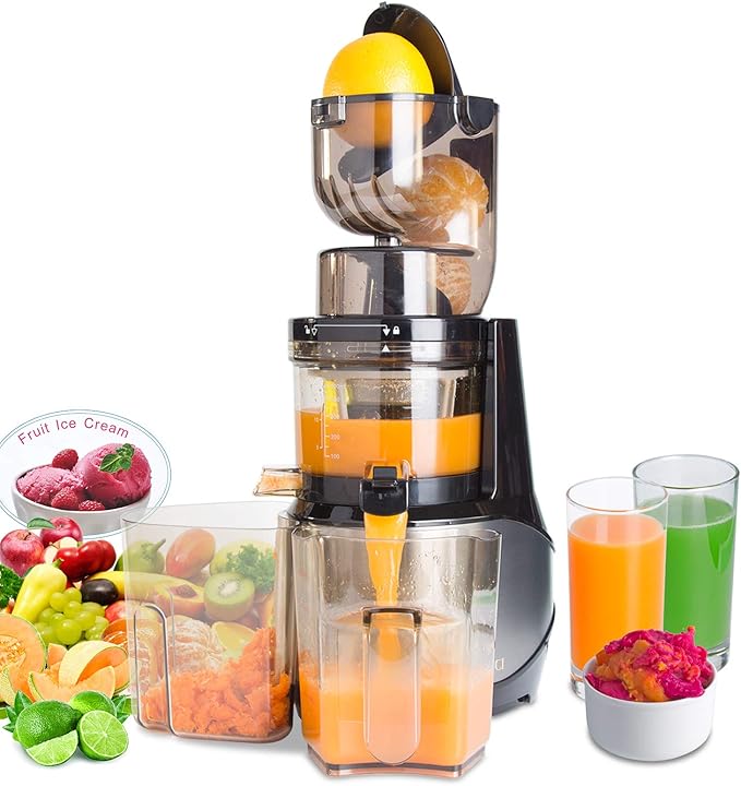 Masticating Juicer,Whole Slow Juicer Extractor by Vitalisci,Cold Press Juicer Machine,Anti-Oxidation for Fruit and Vegetable,Easy to Clean and BPA Free,(300W AC Motor/3.15" Wide Chute/40 RPMs)-Silver
