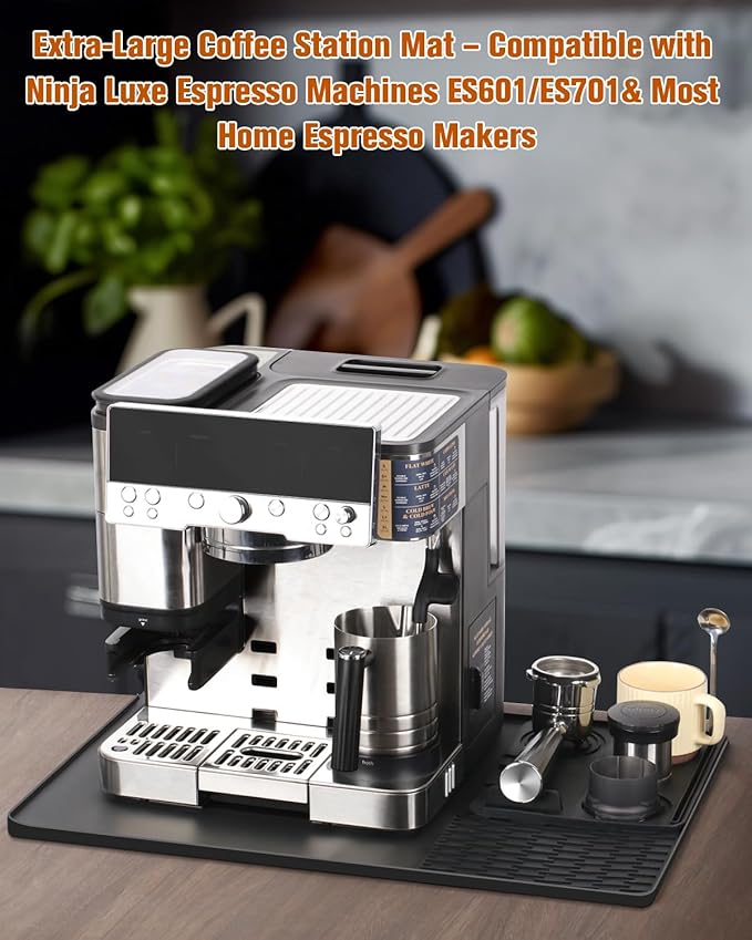 Silicone Coffee Maker Mat for Ninja Luxe Espresso Coffee Machine ES601/ES701 & Suitable for Breville Barista Express & Delonghi - 23"x15" Large Anti-Slip Heat-Resistant Bar Mat