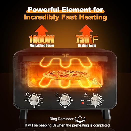 OLIXIS Pizza Oven Indoor, 1600W Electric Pizza Oven Fast Heating, 4 Modes Pizza Maker for 12 Inches, with Pizza Stone & Spatula, Upper-Bottom Independent Heating Temperature Control
