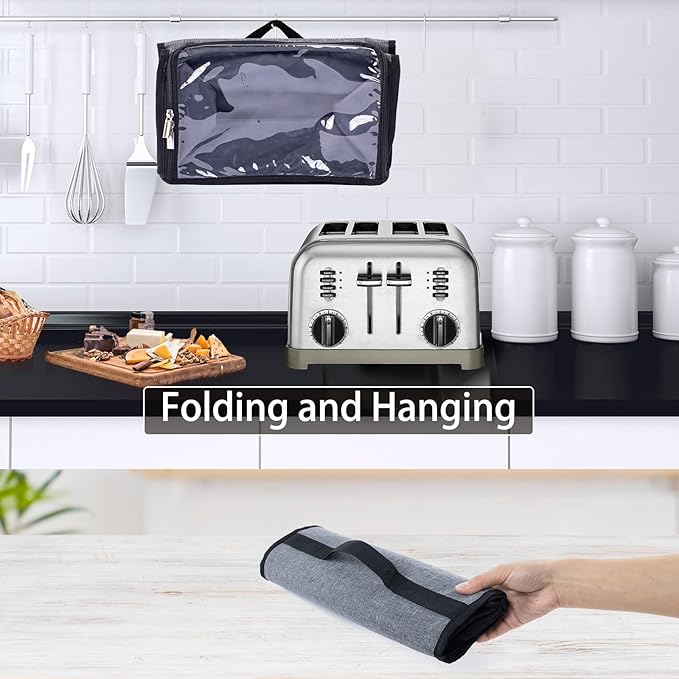 Toaster Cover with Base for 4 Slice Wide Slot, Dust Covers Compatible with Cuisinart 4 Slices, Toaster Bags with Zipper Closure (Cover Only)