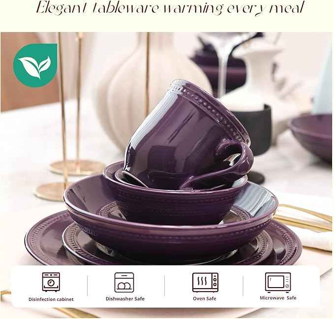 Pearl Dots Stoneware Dinnerware Set (20pc Set, Purple)