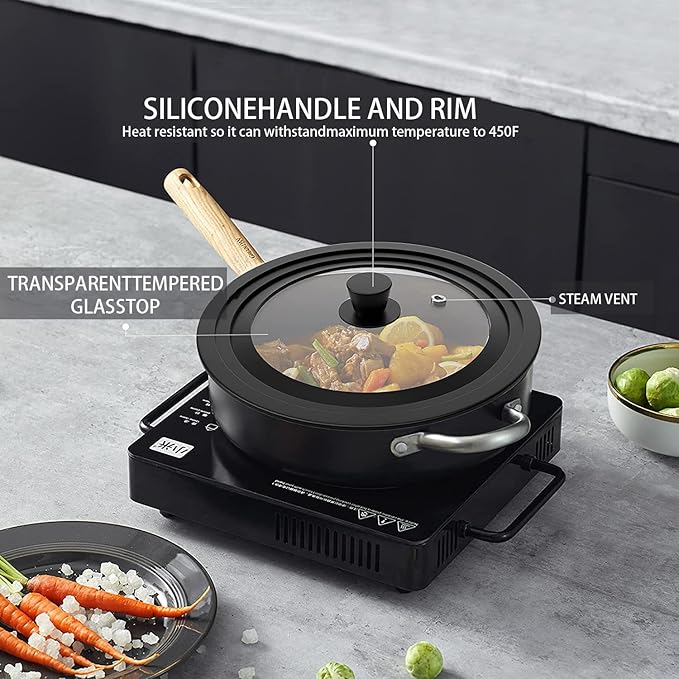 Universal Pot Lid - Pan Lid Fits 7", 8", 9" Cookware, Tempered Glass with Heat-Resistant Silicone Rim and Handle, Black – for Frying Pans & Skillets