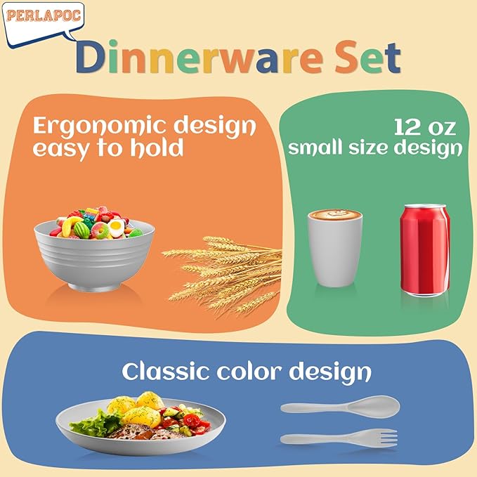 Wheat Straw Dinnerware Sets, 20 PCS Service for 4, Dishwasher & Microwave Safe Kids Plates and Bowls Sets, Unbreakable Lightweight Outdoor Camping Dishes - Gray