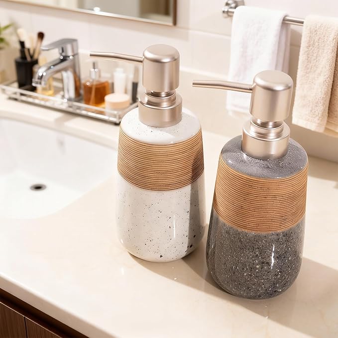 Ceramic Hand Soap Dispenser, 15 Oz Liquid Soap Dispenser for Bathroom Countertop Dish Soap Dispenser for Kitchen Sink, Bathroom Lotion Bottle Dispensers Farmhouse Kitchen Decor, White
