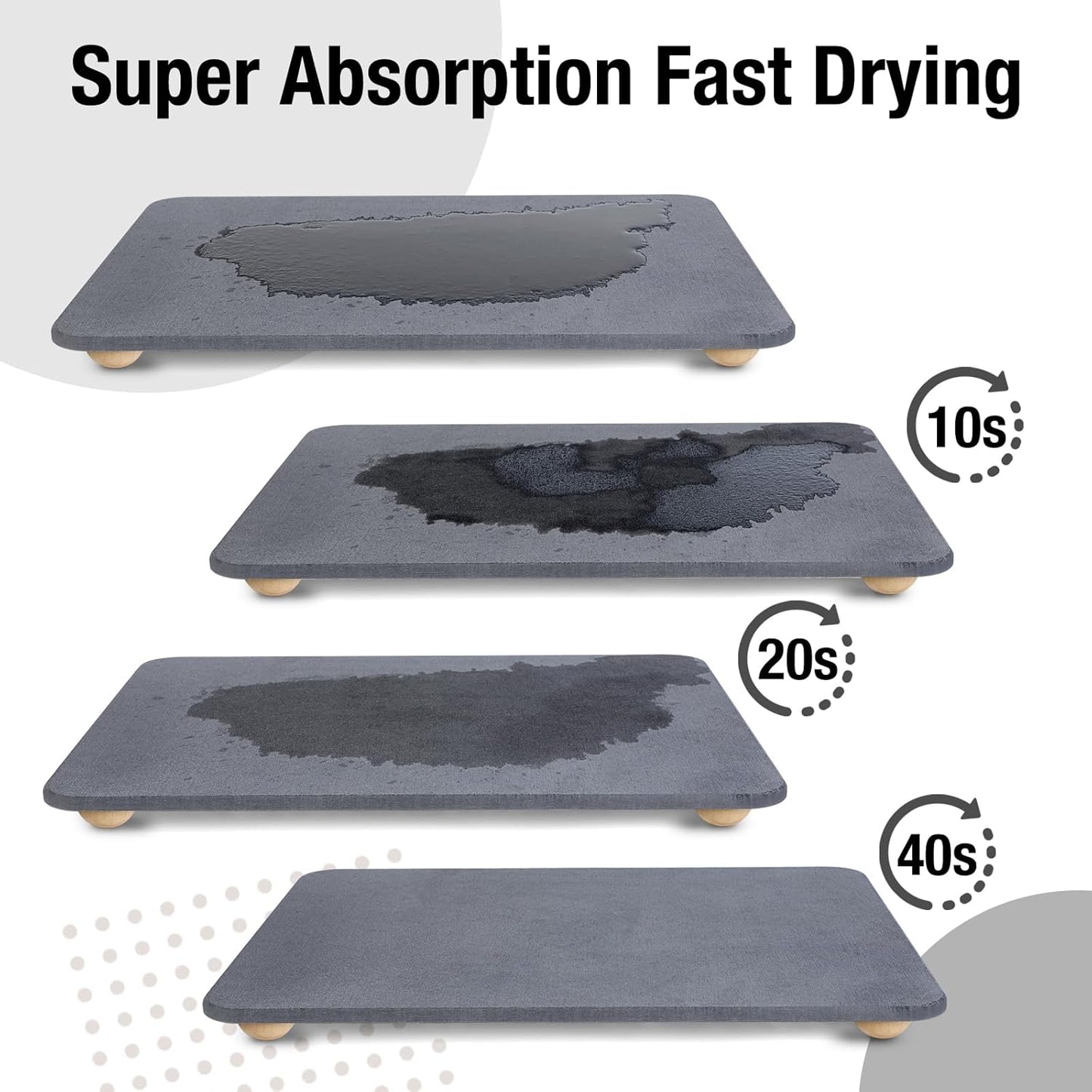 Large Stone Dish Drying Mat for Kitchen Counter, 18"×14" Quick Dry Super Absorbent Eco-Friendly Diatomaceous Earth Stone Mat with hemisphere wooden feet, Non-slip, Heat Resistant, Multi-purpose mats